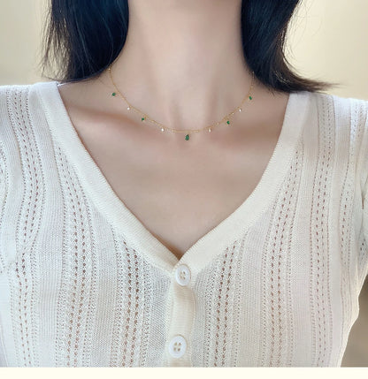 Exquisite Green Zircon Clavicle Chain Necklace Choker Necklace for Women Gifts Jewelry Vintage Design Necklace Wholesale