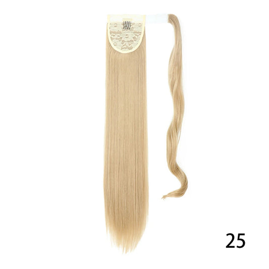 32inches Synthetic Ponytail Hair Extension Clip in Fake Wig Hairpiece Blonde Wrap Around Pigtail Long Smooth Overhead Pony Tail