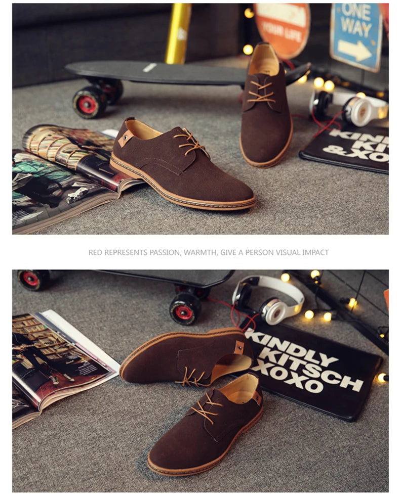 2024 Spring Suede Leather Men's Oxford Casual Shoes Classic Sneakers Comfortable Footwear Dress Shoes Large Size Flats