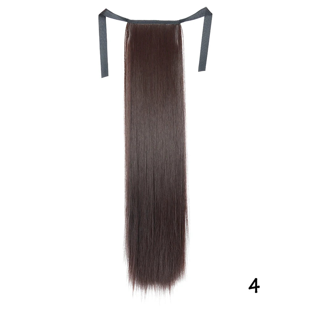 32inches Synthetic Ponytail Hair Extension Clip in Fake Wig Hairpiece Blonde Wrap Around Pigtail Long Smooth Overhead Pony Tail