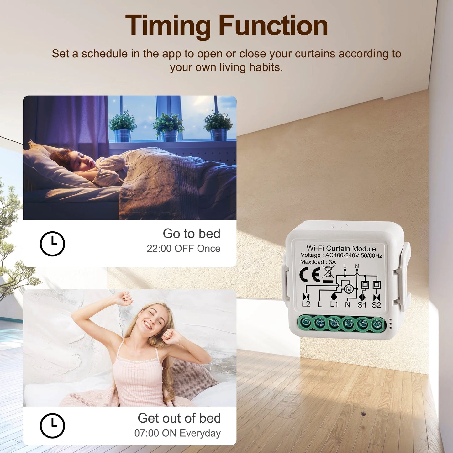 GIRIER Tuya Módulo de cortina inteligente Wifi Interruptor cego para motor elétrico de persiana de rolo 1/2 gang compatível com Alexa Google Home