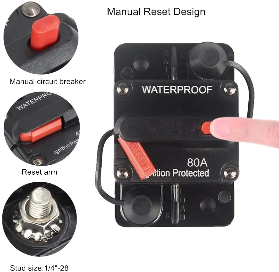 DaierTek 30A-300A Circuit Breaker 12V Trolling with Manual Reset Boat Manual Power Protect for Audio Fuse Car 48VDC Waterproof