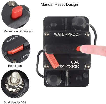 DaierTek 30A-300A Circuit Breaker 12V Trolling with Manual Reset Boat Manual Power Protect for Audio Fuse Car 48VDC Waterproof