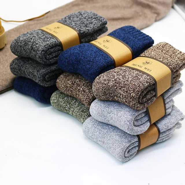 Winter Men's Merino Wool Socks Super Thick Warm High Quality Harajuku Retro Snow Casual Antifreeze Cashmere Socks Male 3 Pair 