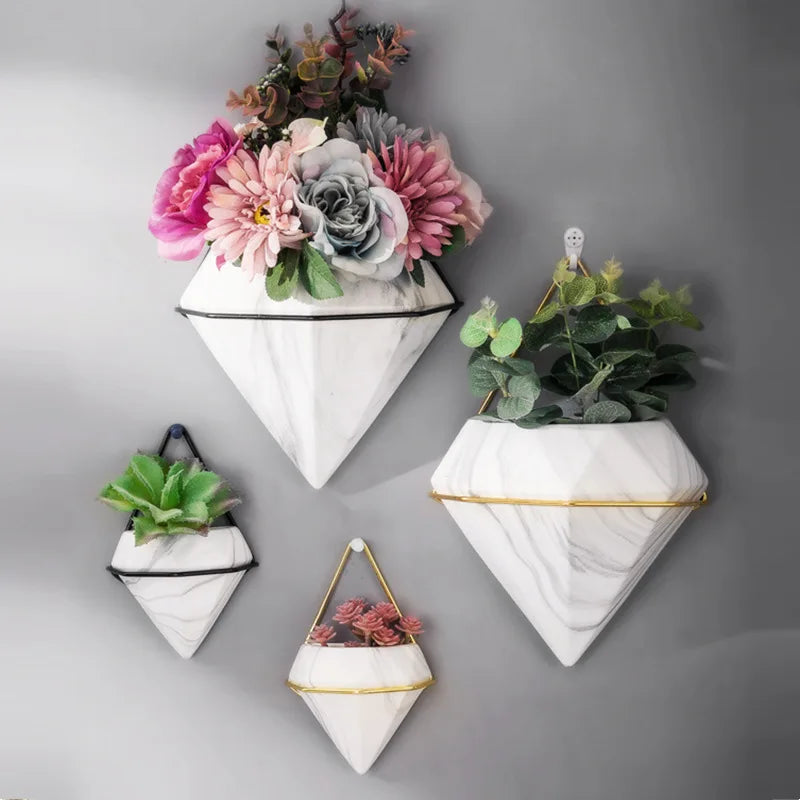 Maceta con diseño de mármol, flor para colgar en pared, planta Artificial creativa, maceta seca, maceta de cerámica