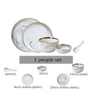 New Double-sided Gilt Rim Gray Marble Pattern Gilt Rim Porcelain Dinner Plate Set  Salad Noodles Bowl Ceramic Tableware