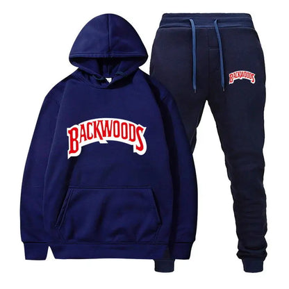 fashion brand Backwoods Men's Set Fleece Hoodie Pant Thick Warm Tracksuit Sportswear Hooded Track Suits Male Sweatsuit Tracksuit