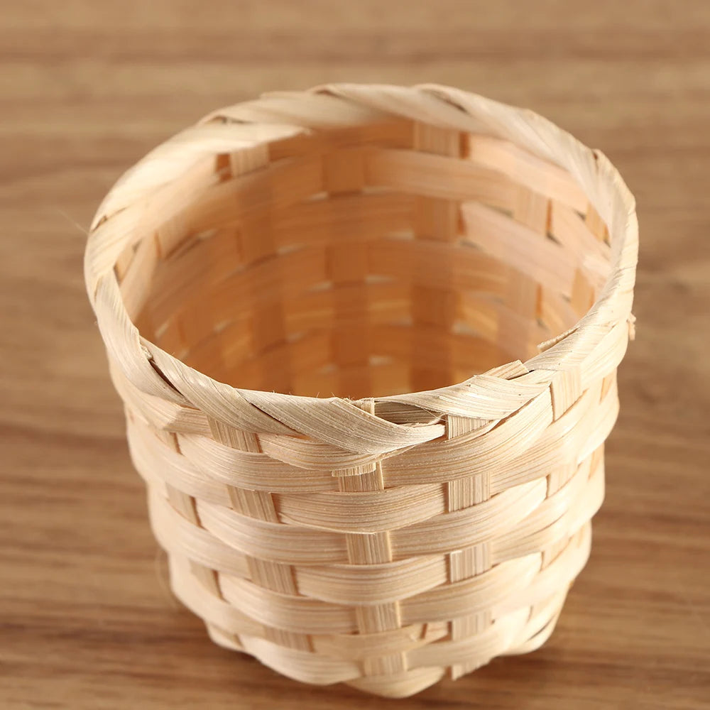 1PCs Small Basket Desktop Finishing Home Storage Bamboo Weaving Products Sundries Organizer Rattan Plant Box Wicker Basket