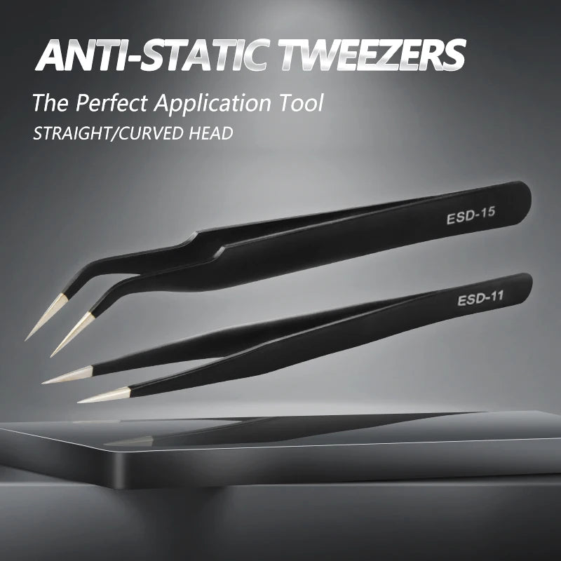 VVOSAI Curved Straight Tweezers Anti-static Precision Stainless Forceps Phone iPad Repair IC Chips Motherboard Repair Hand Tools