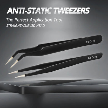 VVOSAI Curved Straight Tweezers Anti-static Precision Stainless Forceps Phone iPad Repair IC Chips Motherboard Repair Hand Tools