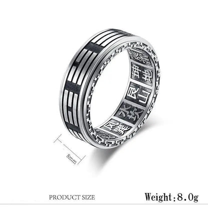 Vintage Chinese Tai Chi Kung Fu Men's Taoism Mantra Fidget Anti-stress Spinner Rings For Chinatown Men Rotatable Anxiety Ring