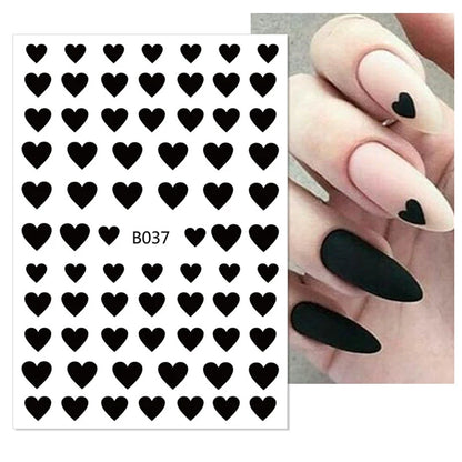 1Sheet 3D Red Heart Laser Nail Sticker Black Letter Star Line Self-Adhesive Slider Valentine's Day Series Nail Decals Decoration