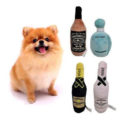 Luxury Pet Dog Toys Durable Plush Wine Bottle Squeaky Toys For Dog Gift Plush Perfume Dog Toys With Squeaky