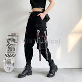 Pantalones cargo para mujer 2023, pantalones harén de moda con bolsillos punk, pantalones deportivos con cadena, elásticos Harajuku, cintura alta, ropa de calle.