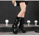 Nightclub Platform Women's Shoes 8 Inch Pole Dancing Pumps 20CM Thin High Heels Mid Tube Boots Design Buckle Sexy Stripper Show