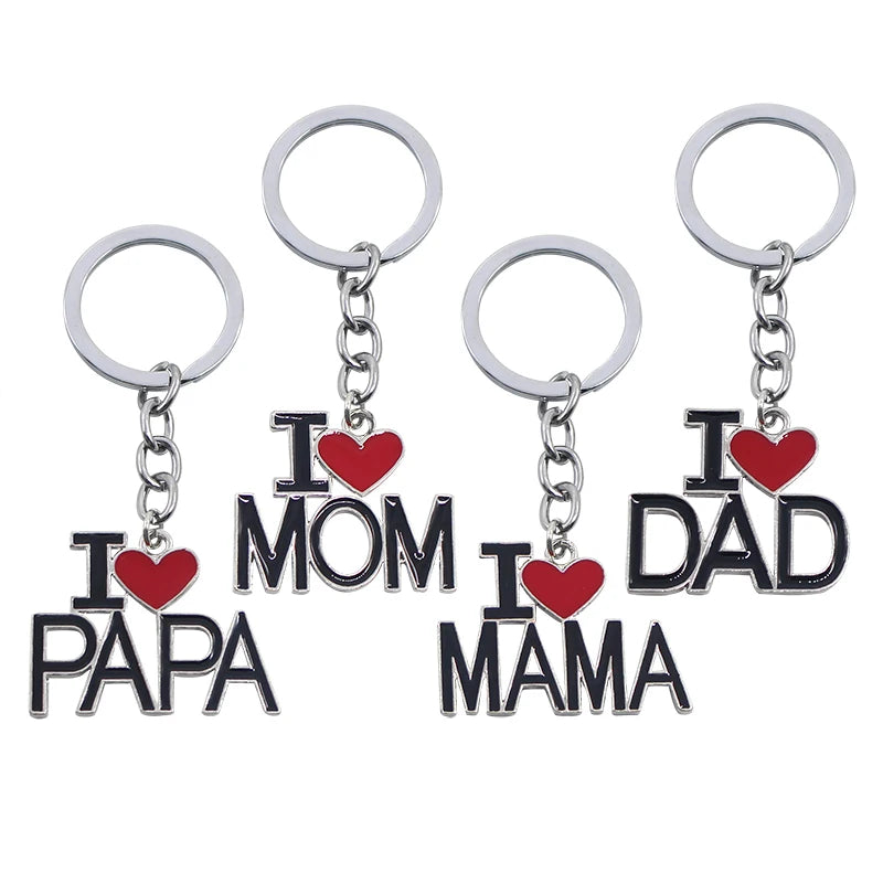 Llavero con letras huecas "Amo a mamá, mamá, papá y papá" para mujeres y hombres, joyería, mochila, llavero, regalos para el Día del Padre y el Día de la Madre.