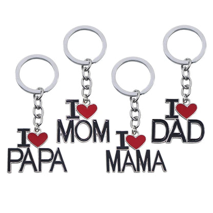 Llavero con letras huecas "Amo a mamá, mamá, papá y papá" para mujeres y hombres, joyería, mochila, llavero, regalos para el Día del Padre y el Día de la Madre.
