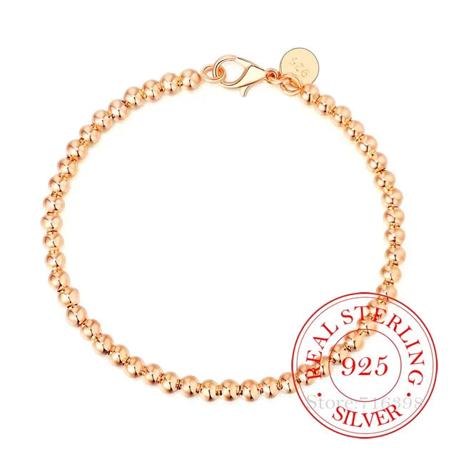 Pulsera para hombre y mujer 100% plata de ley 925, pulsera clásica de cadena redonda de 4 mm, 