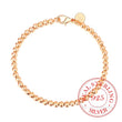 Pulsera para hombre y mujer 100% plata de ley 925, pulsera clásica de cadena redonda de 4 mm, 
