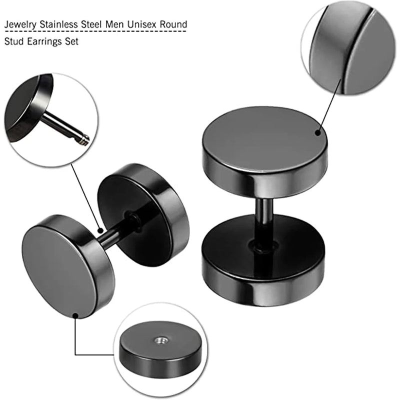 2 peças punk parafuso de aço inoxidável haltere gótico brincos para mulheres homens rua pop hip hop rock hipoalergênico brincos