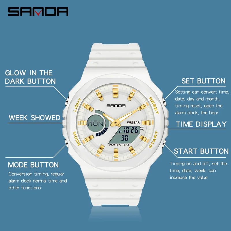 SANDA Outdoor Sports Watches Men Ms LED Digital Watches Military Waterproof Date Electronic Watch Boy Girl Relogio Masculino