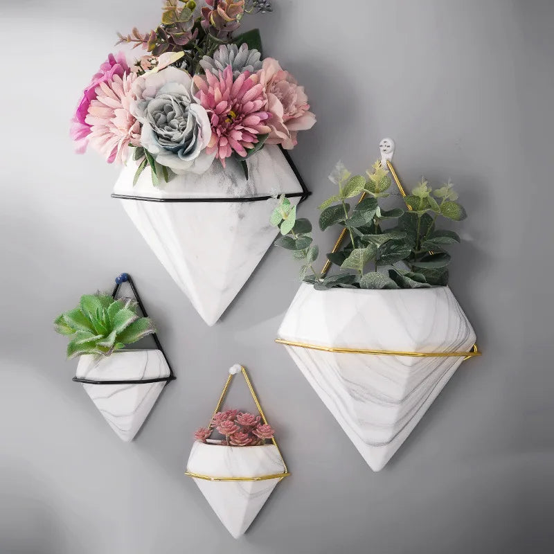 Maceta con diseño de mármol, flor para colgar en pared, planta Artificial creativa, maceta seca, maceta de cerámica