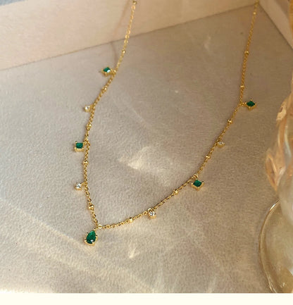 Exquisite Green Zircon Clavicle Chain Necklace Choker Necklace for Women Gifts Jewelry Vintage Design Necklace Wholesale