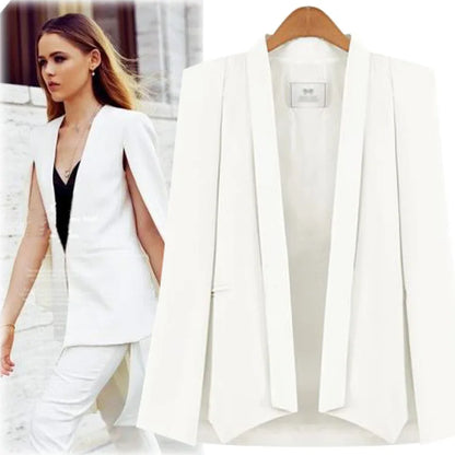 New Fashion 2022 Black White Long Sleeve Cape Coat Women Lapel Split Cloak Jacket Suits Womens OL Office Workwear Gift