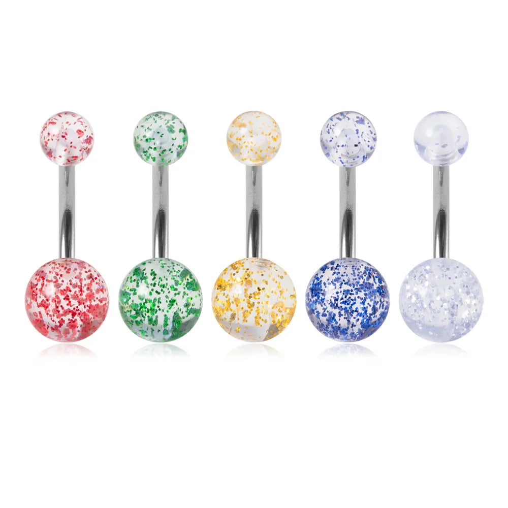 5Pcs 14G Navel Piercing Jewelry Set Sexy Colorful Acrylic Belly Piercing for Women 316L Surgical Steel Bar Belly Button Rings