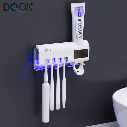 Toothbrush Holder Toothpaste Dispenser Solar Energy Bathroom Toothbrush Storage Box Multi-function Storage Holder USB Charge