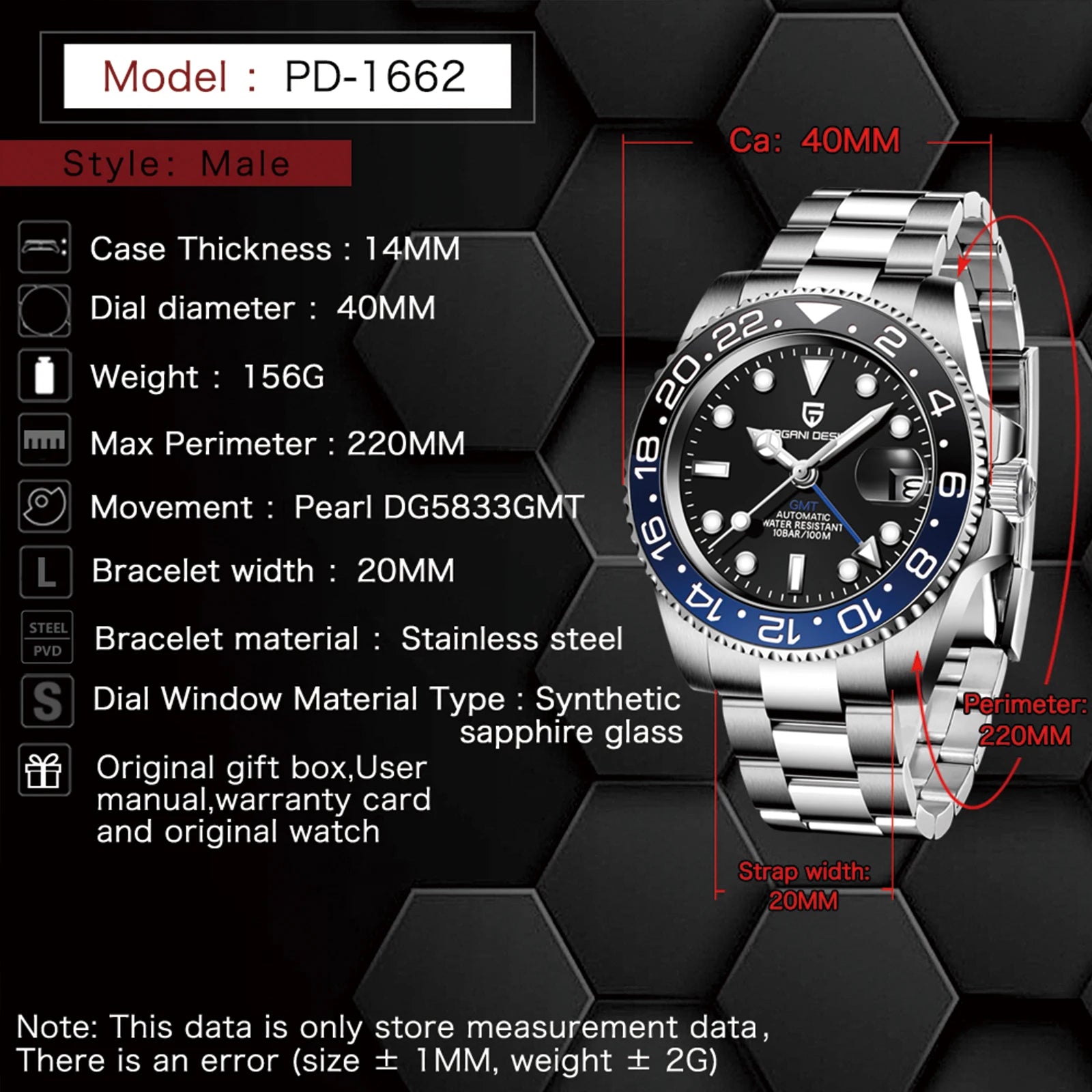 Relógio Masculino Mecânico de Luxo PAGANI DESIGN 2026 – Aço Inoxidável, Função GMT, Vidro de Safira – Marca de Alto Padrão