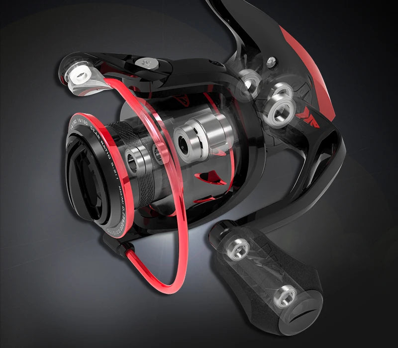 Carrete giratorio innovador KastKing Sharky III resistente al agua con potencia de arrastre máxima de 18 kg para pesca de lubina y lucio.