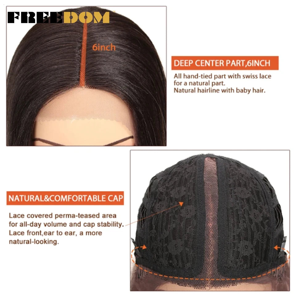 FREEDOM Synthetic Lace Front Wig Long Deep Wavy Ombre Blonde Ginger Lace Wigs For Black Women Heat Resistant Cosplay Wigs