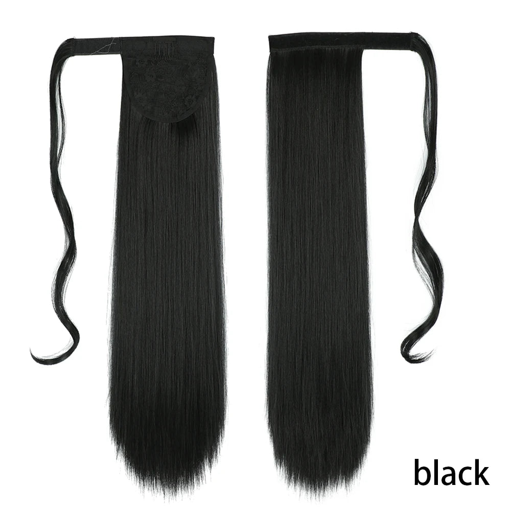 32inches Synthetic Ponytail Hair Extension Clip in Fake Wig Hairpiece Blonde Wrap Around Pigtail Long Smooth Overhead Pony Tail