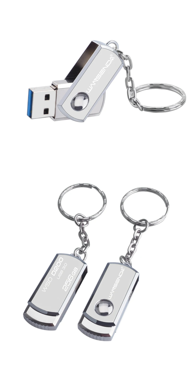 Stainless Steel USB 3.0 USB Flash Drive 256GB 128GB Rotation Pen Drive 16GB 32GB 64GB Pendrive USB Memory Stick with Keychain