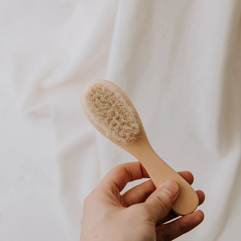 Newborn Baby Natural Wooden Boys Girls Soft Wool Hair Brush Head Comb Infant Head Massager Portable Bath Brush Comb For Kids