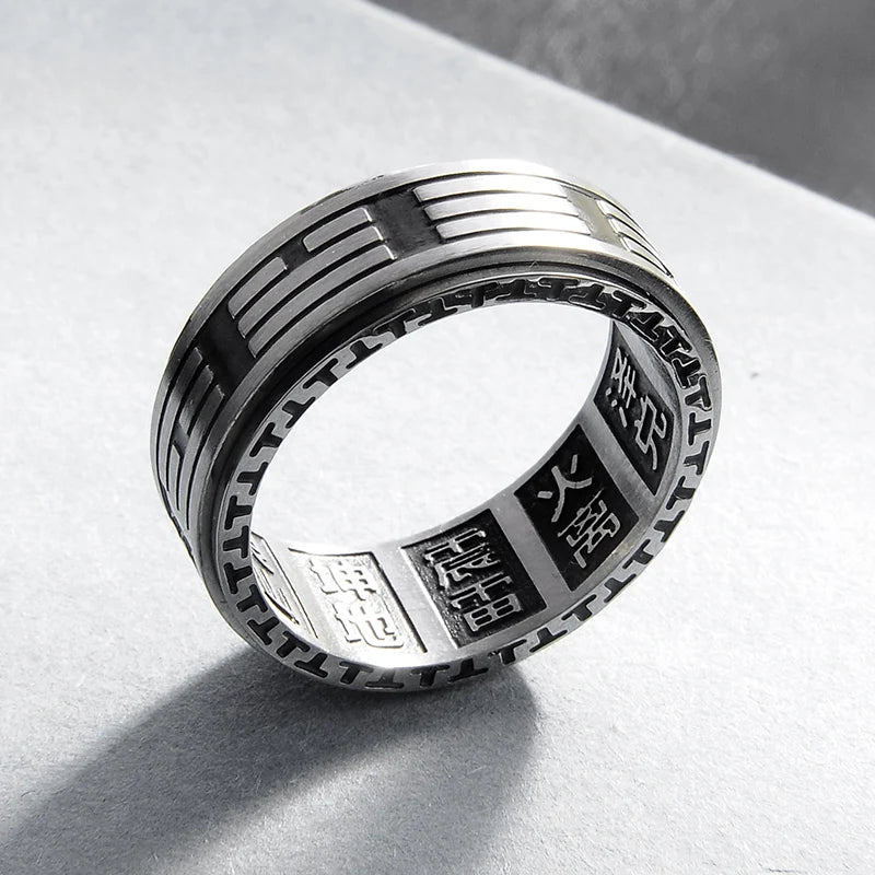 Vintage Chinese Tai Chi Kung Fu Men's Taoism Mantra Fidget Anti-stress Spinner Rings For Chinatown Men Rotatable Anxiety Ring