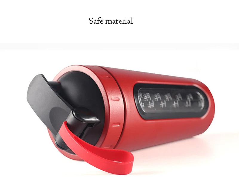 1Pc 700ML Stainless Steel Sports Water Mugs Shaker Bottles With Scale, Outdoor Gym Fitness Shake Cup Protein Powder Mixer Bottle