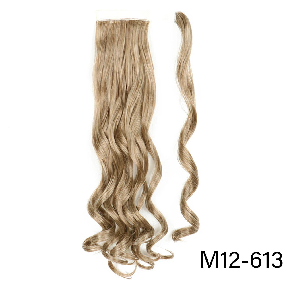 32inches Synthetic Ponytail Hair Extension Clip in Fake Wig Hairpiece Blonde Wrap Around Pigtail Long Smooth Overhead Pony Tail