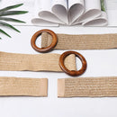 1PC Women Fashion Casual Straw Belt Round Wooden Buckle Elastic Waist Chain Belly Necklace Body Jewelry Dress Shirt Accessories