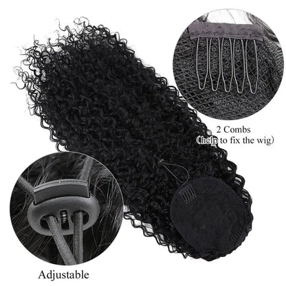Extensões de rabo de cavalo encaracolado clipe em cordão sintético peruca de rabo de cavalo longo 32 Polegada onda de água afro rabo de cavalo feminino falso