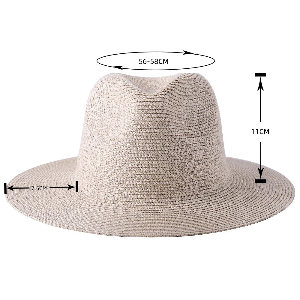 56-58-59-60CM New Natural Panama Soft Shaped Straw Hat Summer Women's/Men's Wide Brim Beach Sun Cap UV Protection Fedora Hat