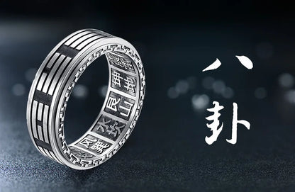 Vintage Chinese Tai Chi Kung Fu Men's Taoism Mantra Fidget Anti-stress Spinner Rings For Chinatown Men Rotatable Anxiety Ring