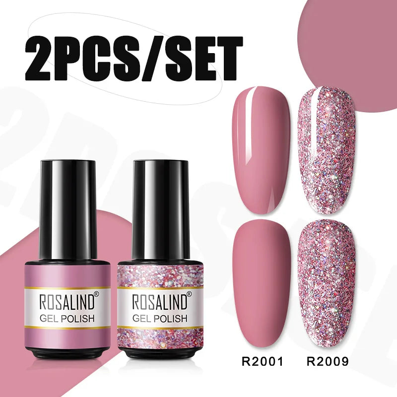 ROSALIND Nail Gel Manicure Set Hybrid Varnish Kit For Nails Art UV Lamp Semi Permanent Nail Gel Polish Set With Good Pack