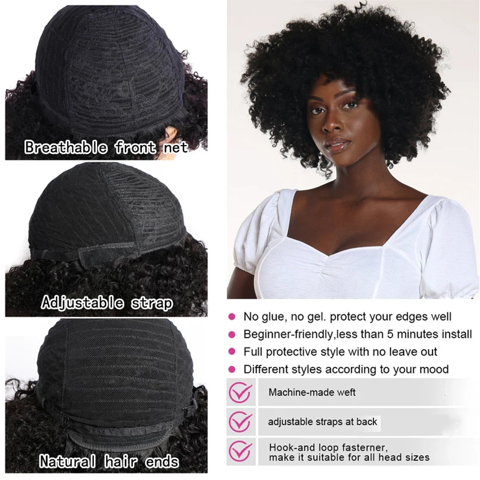 MsSunlight Afro Kinky Curly Wig Human Hair Short Wigs For Women Human Hair 100% Natural 4B 4C Brazilian Hair Wigs Full Machine