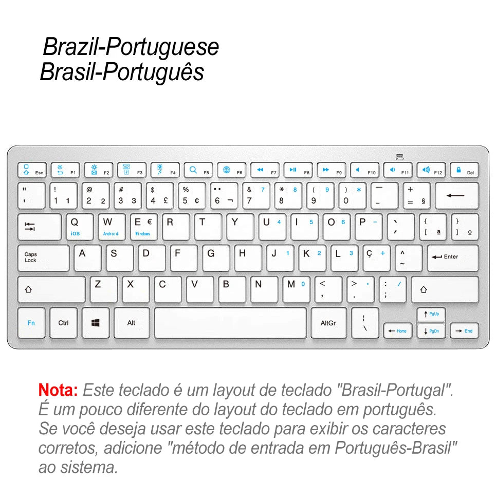 Russian Spanish French German Hebrew Brazil-Portuguese Ultra Slim Universal Wireless Bluetooth Keyboard for iOS Android Win