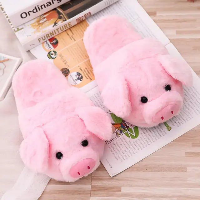 Warm Indoor Slippers For Women Pink Pig Shoes Short Furry Home Floor Slipper Soft Female Fashion Cute Winter SH467 