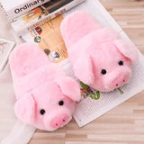 Chinelos interiores quentes para mulheres, sapatos de porco rosa, peludo curto, chinelo de piso em casa, macio, moda feminina, bonito, inverno, SH467