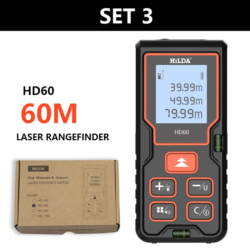 HILDA Laser Rangefinder Distance Meter 40M 50M 60M 80M 100M Rangefinder Laser Tape Range Finder Building лазерный дальномер