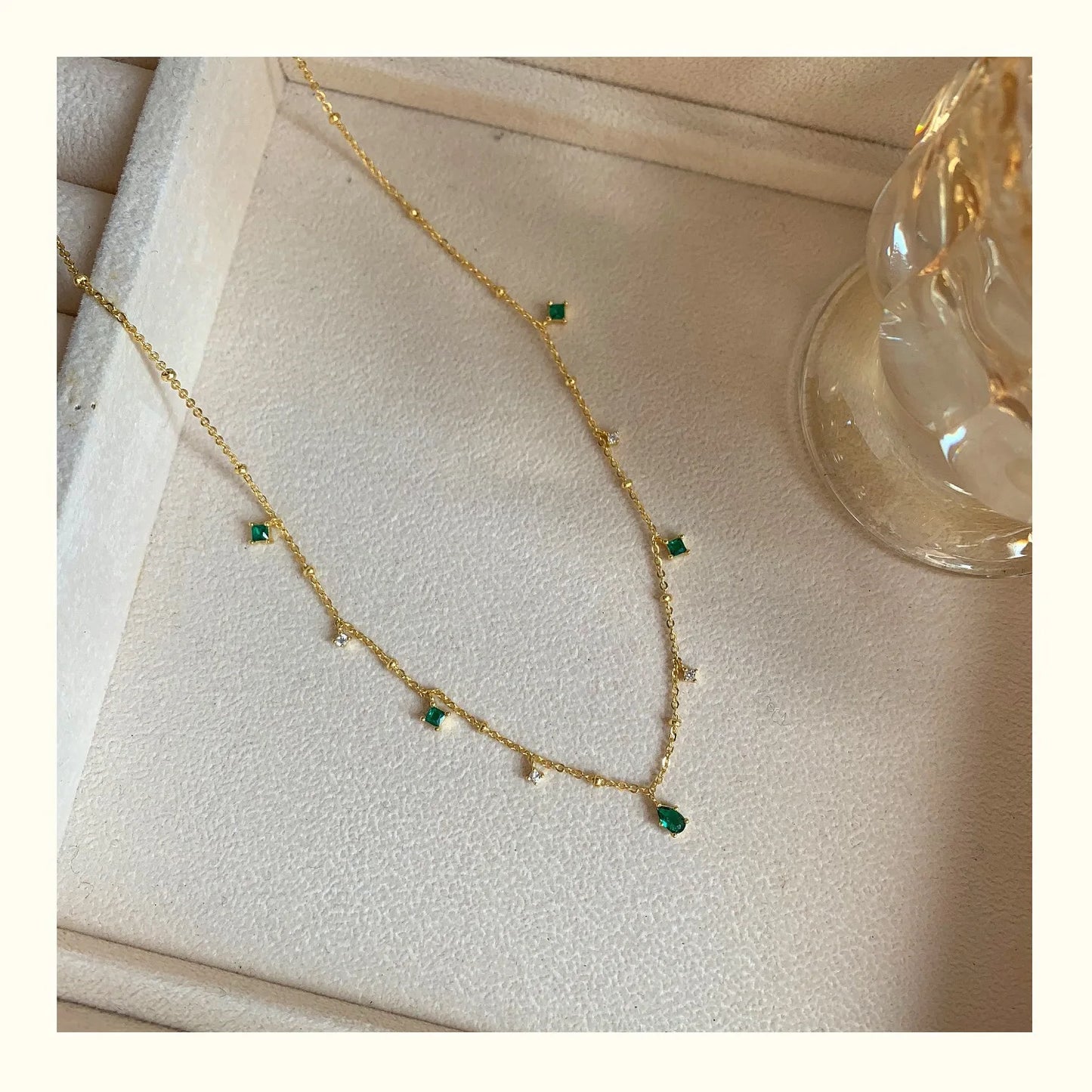 Exquisite Green Zircon Clavicle Chain Necklace Choker Necklace for Women Gifts Jewelry Vintage Design Necklace Wholesale